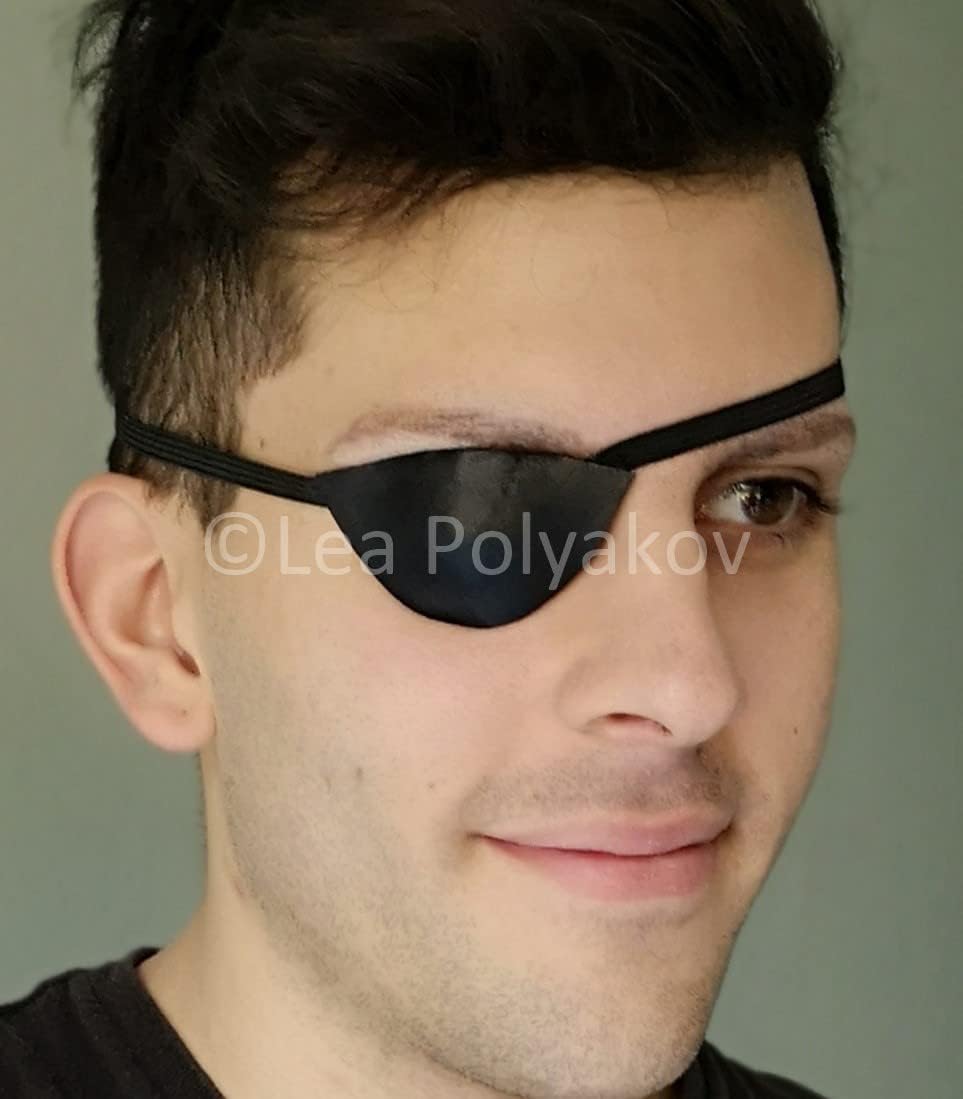 Handmade Slim Black Brown Tan Real Leather Eye Patch Eyepatch Elastic Straps. Suitable for Permanent Use and under glasses. Cosplay Pirate Captain. Medical Stage Halloween For the Right or Left Eye