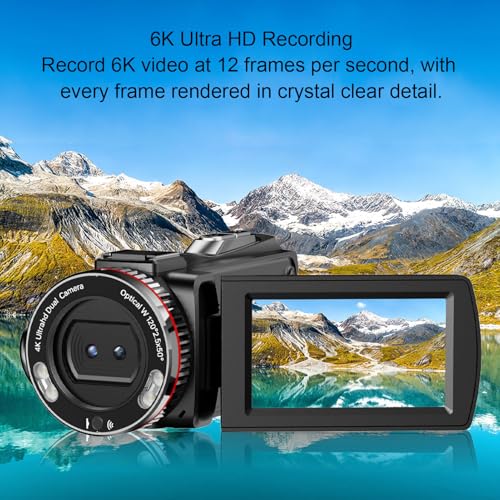 Caméscope 6K 64MP double objectif avec micro externe pour vlogging fluide