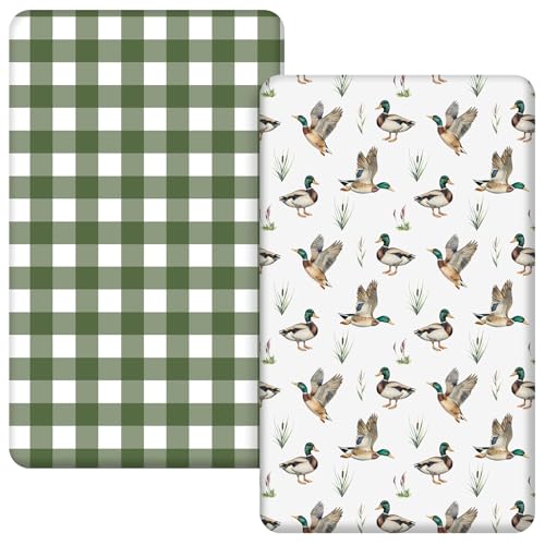 Mindsoft 2 Pcs 24 in x 38 in Mallard Duck Infant Crib Sheets Set Mini Portable Crib Sheet Newborn Bedding Nursery Baby Sheets for Girl Boys Baby Gifts...