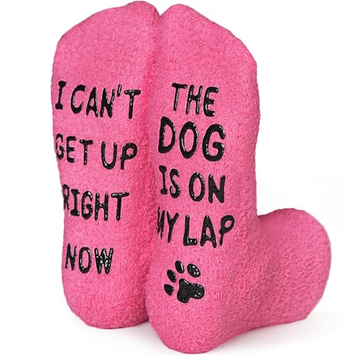 Funny Dog Socks for Men & Women, Novelty Fuzzy Crew Socks with Dog Paws Pattern, Non-Slip Soles
