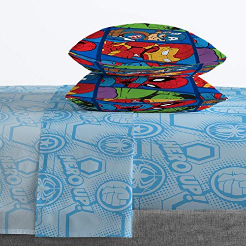 Image of Marvel Avengers Full Size Comforter Set 5 Piece Kids Bedding for Boys, Blue | Spiderman Superhero, Comforter Sheets Pillowcases, Official Product, Soft Microfiber, Machine Washable, Easy Care, Boys Gift