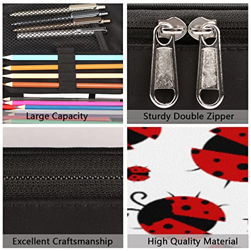 Image of Big Capacity Pencil Case Red Ladybug Print Pencil Pouch Simplicity Pencil Bag Pen Case Large Stationery Organizer Bag with Zipper for Kids Adult Boy Girls Office School Supplies