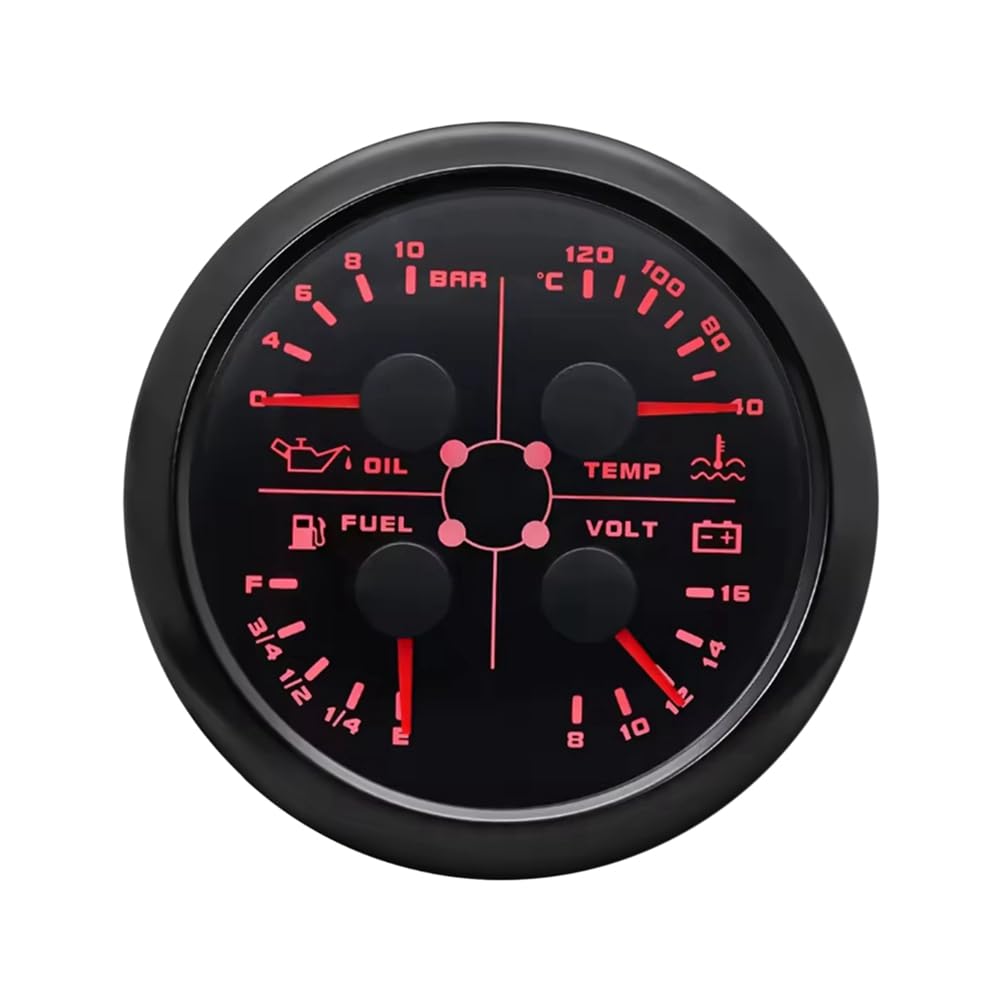 Medidor Multifunción 4 en 1 de 85 mm con 0-190 Ohmios/240-33 Ohmios Indicador de de Combustible Temperatura del Agua Presión de Aceite Voltímetro B