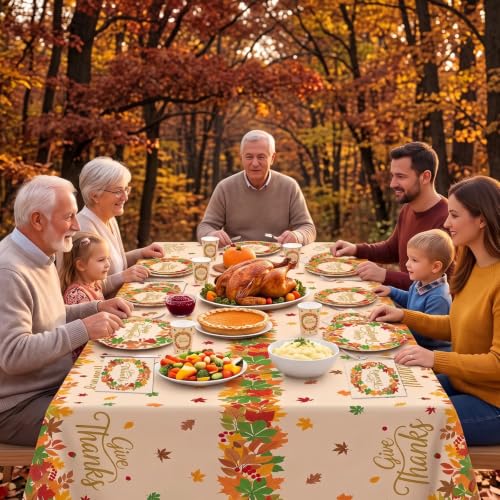 101 Pcs Thanksgiving Plates and Napkins, Maple Leaf Thanksgiving Paper Plates Napkins Cups Tablecloth Set, Disposable Give Thanks Dinnerware for Autumn Harvest Thanks Giving Party Decorations Supplies - image 6