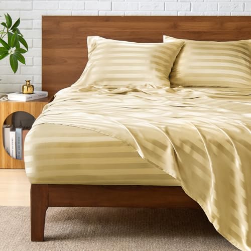 BEDELITE Jacquard Striped Satin Sheet Queen Size, Champagne, 4 Pieces by BEDELITE - Used condition - Image 8