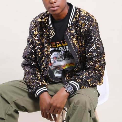 YIYI Mens Sequin Jacket Bomber Sparkly Striped Varsity Glitter Jacket Male Party Outwear Coat Birthday Holiday Clothes4
