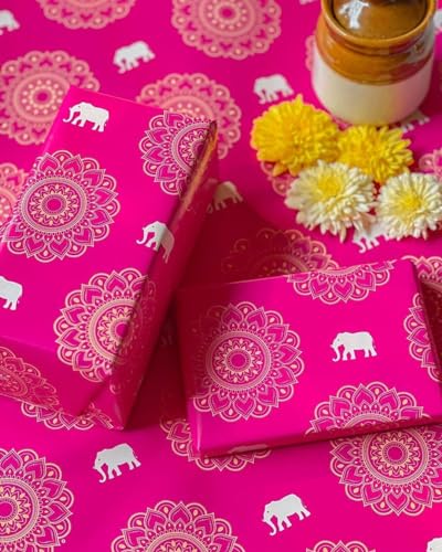 Image of Be Stories The Royal Elegance Colorful Design Wrapping /Laminated Art Paper Sheet 100 Gsm For Gift Packing For All Occasions Like Birthday, Diwali, Chirtsmas, 28 Inches X 20 Inches Of 5-Sheets,Pink