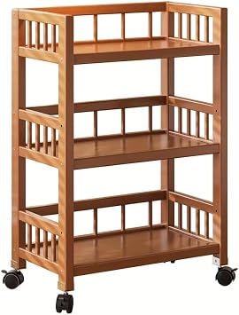 3-Tier Bamboo Rolling Storage Cart with Wheels, Mobile Kitchen & Coffee Bar Cart, Utility Trolley Organizer for Kitchen, Living Room, Bathroom & Bedroom 50 x 30 x 82 cm