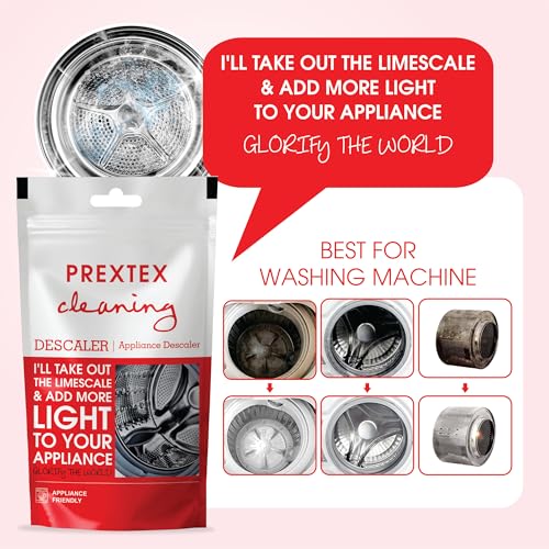 Image of Prextex Descale Compatible For All Washing Machine Front Load and Top Load, Cleaning Powder, Descaling Powder, Remove Odours and Buildup, Drum Cleaner 100 gram(100 g (Pack of 3))