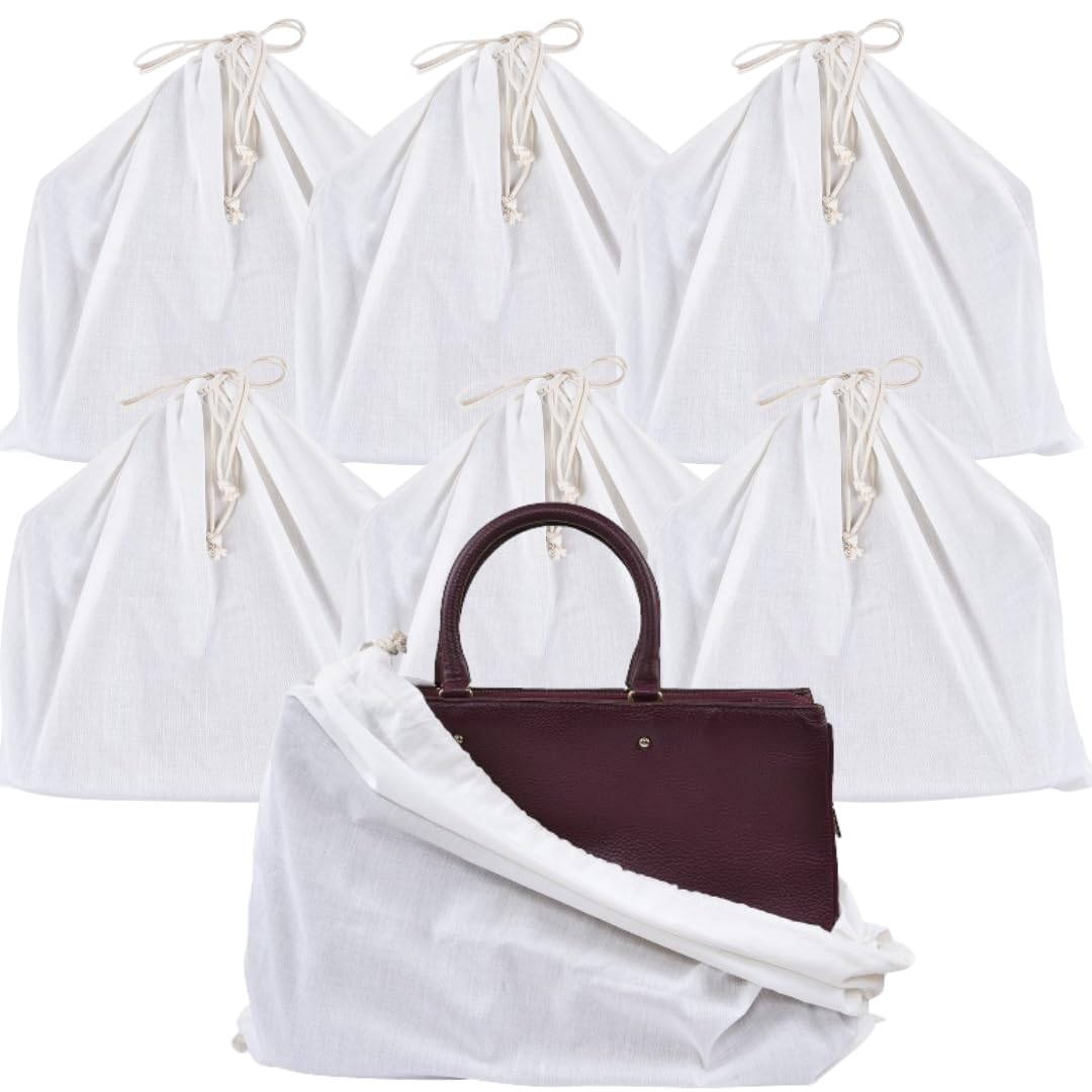 DcluttrDcluttr dust bags for handbags | Pack of 7 Odour resistant cotton handbag covers for storage | Dust cover storage bags for Handbags, Purses, Large Shoe Boots | Travel Storage Pouch drawstring closure