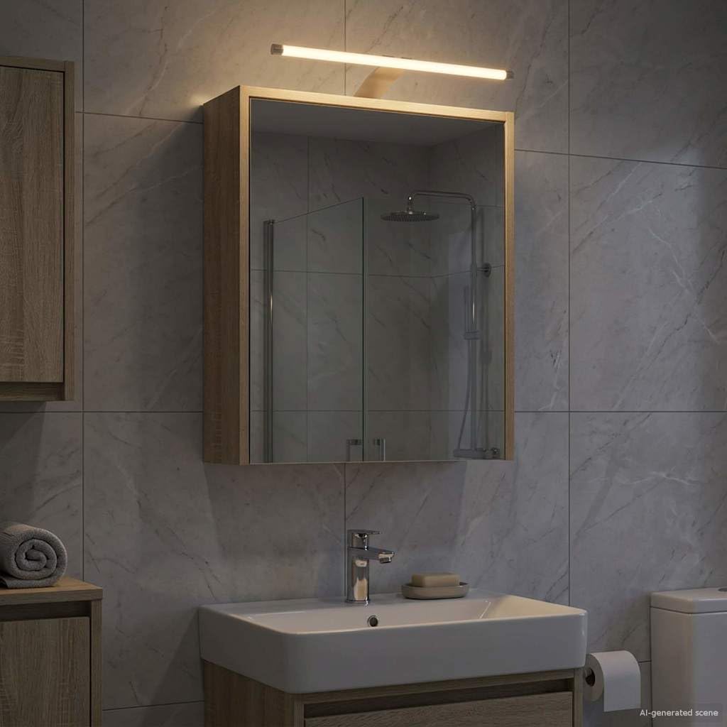 Szafka łazienkowa z lustrem Sonoma z drzwiami 43 x 16 x 62,5 cm, materiał drewnopochodny, wisząca na ścianie, z miejscem do przechowywania, oświetleniem LED, regulowanymi półkami i