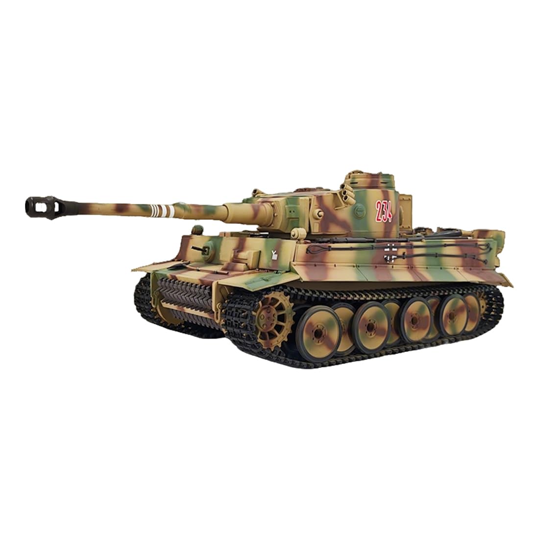 PizazzToy RC Tank Model, 1/16 Scale 2.4G German Tiger L Full-Proportional Remote Control Heavy-Duty Tank with Simulated Sound, Smoke and Lights, In-Place Rotation (RTR/Upgraded Version)