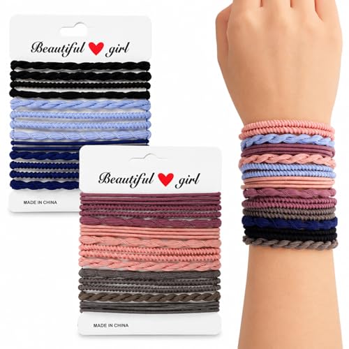 MEMOVAN Hair Tie Bracelets 24pcs Boho Ponytail Holders - Seamless Braided Elastic Cotton Hair Bands for Women, Girls, Thick, Thin, and Curly Hair