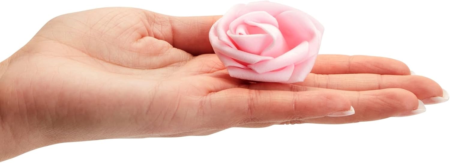 200 Pack Light Pink Artificial Flower Heads, 2 Inch Stemless Fake Foam Roses for Wall Decorations, Wedding Receptions, Faux Bouquets, Table Scatter, and DIY Crafting Projects