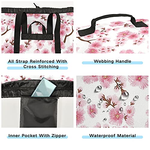Cherry-Blossom-Laundry-Bag-Large-Heavy-Duty-Laundry-Backpack-with-Adjustable-Shoulder-Straps-for-Traveling-Dirty-Clothes-Organizer-for-College-Students-Waterproof-Pink Cherry Blossom Laundry Bag Large Heavy Duty Laundry Backpack with Adjustable Shoulder Straps for Traveling Dirty Clothes Organizer for College Students Waterproof Pink