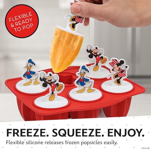 Image of Disney Mickey & Friends Silicone Popsicle Molds with Sticks, 6-Cavity Base | BPA-free ice pop maker, flexible design releases treats easily, freezer and dishwasher safe, great for parties and playdates