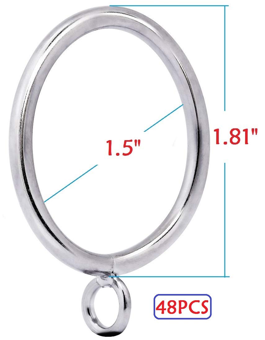 JushengXMX Metal Curtain Rings with Eyelet 1.49” Inner Diameter,Fits Up to 1 1/4-Inch Rod (Satin Nickel,48Pcs)