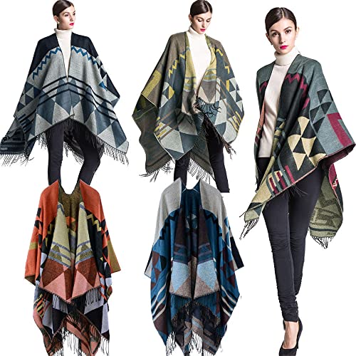Mantón de las mujeres,Henniu Poncho Poncho de Malha Feminino Caxemira Sintético Padrão Geométrico Bo