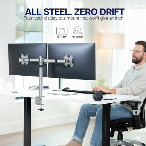 Image of VIVO Dual Monitor Desk Mount, Heavy Duty Fully Adjustable Steel Stand, Holds 2 Computer Screens up to 30 inches and Max 22lbs Each, Gray Color, STAND-V002-GY
