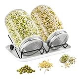 MFUSUL Barattolo Germogliatore Set, 2X 750ml Germogliatore in Vetro, 2X Coperture, 2X Supporti, 1x Vassoio, Kit di Barattoli per Broccoli, Germogli e Semi