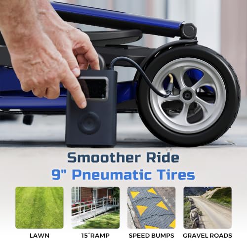 Image of Lightweight Mobility Scooter for Seniors & Adults - Airline & Cruise Approved, 45lb Portable Motorized Scooters with Removable Battery for 12.4 Miles Range, Pneumatic Tires, 330lb Capacity, Blue