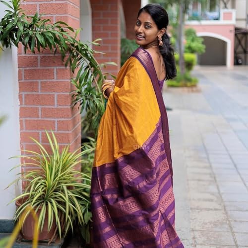 Image of DHIHA Gadwal Cotton Saree for Women | Pure Kalyani Cotton Saree with Zari Border Tassels & Blouse | Kanjivaram Linen Silk | Handloom Weave