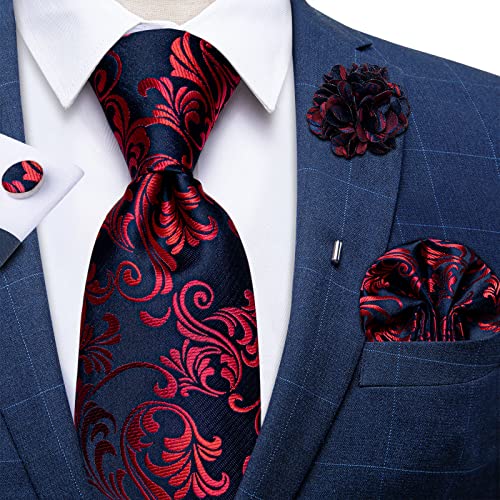 Image of DiBanGu Silk Ties for Men Necktie and Lapel Pin Brooch Set Formal Woven Paisley Plaid Striped Solid Tie Wedding Party