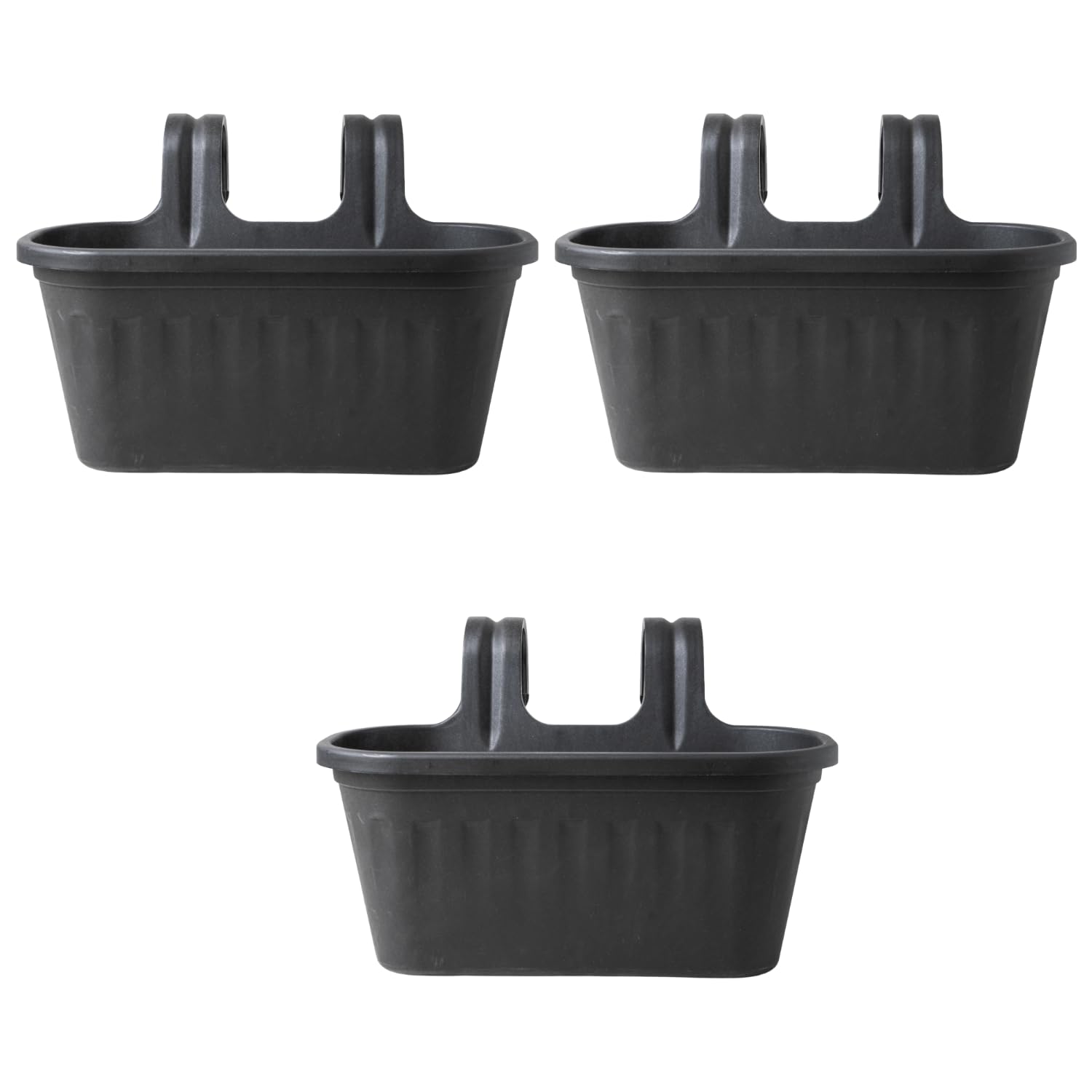 FabFinds Over Fence Plastic Basket 38cm Black No-Drill Hanging Planter for Garden Fence Balcony Railing & Patio Weather-Resistant Outdoor Plant Pot Holder (3, Black)