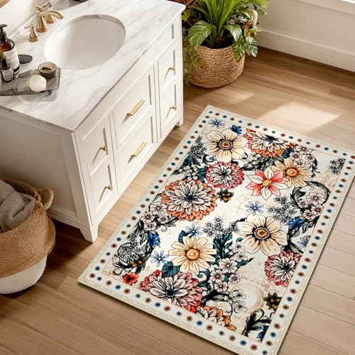 Tapete floral beige Boho Yinhua 2x3 pies miniatura 3