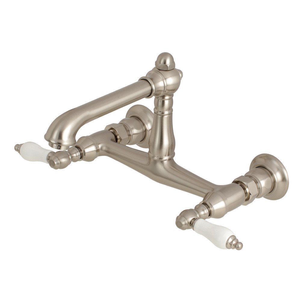 Kingston Brass KS7248PL İngiliz Ülke Duvara Monte Gemi Lavabo Musluğu, Saten Nikel, 6-5/8"