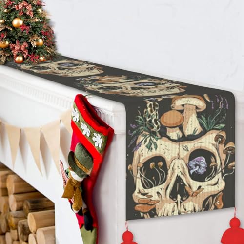 Chemin de table de Noël 35x152 cm à pompons style original crânes festifs pour grand repas - 7