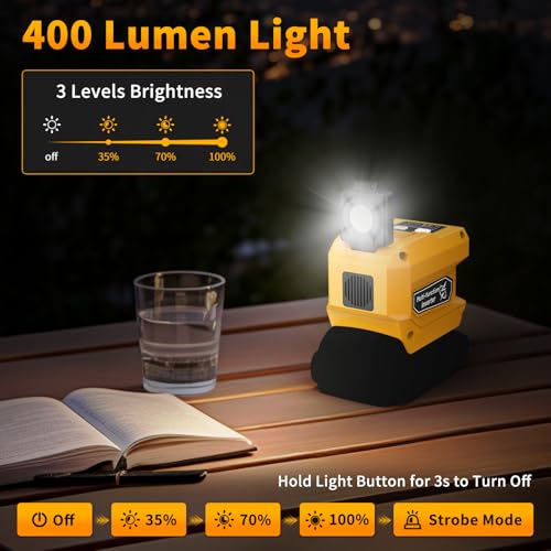 Image of Kzreect 220W Power Inverter Compatible with Dewalt 20V Battery, Tool Only | 110V AC Outlet, 30W USB-C PD, Dual 18W USB-A, 400LM LED Light, Compact Power for Camping, Jobsite & Emergency Backup