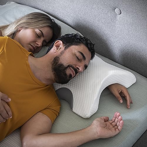 InnovaGoods - Viskoelastisches Nackenkissen für Paare, Ergonomisches Design für Entspannung zu Zweit, Memory-Schaum für Druckentlastung, Abnehmbarer Bezug, Weiß, 36 x 12,5 x 30,5 cm, Memory-Schaum
