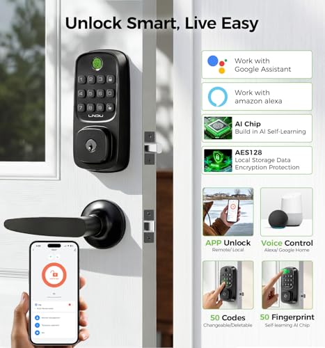 WiFi Smart Door Locks for Front Door Lock Set, Keyless Entry Door Lock Deadbolt with Handle Set, Smart Deadbolt Lock with Alexa & Google Assistant, APP Control, Voice& Fingerprint Unlock, PIN Code - Image 2