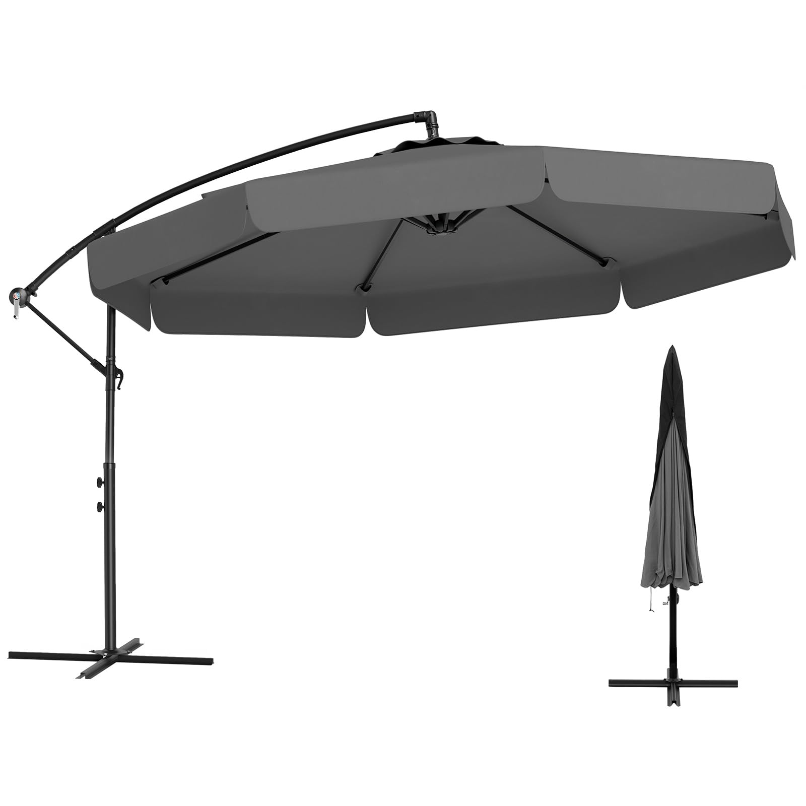 COSTWAY Ombrellone da Giardino 290 cm a Braccio | Inclinazione Regolabile, Manovella, 8 Stecche, Telo Solare, Copertura Inclusa (Grigio, Non Base)