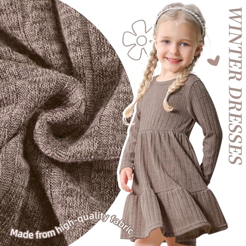 Image of Toddler Baby Girl Long Sleeve Dress Girls Knit Sweater Dresses Tiered Kids Swing Holiday Clothes Fall Winter