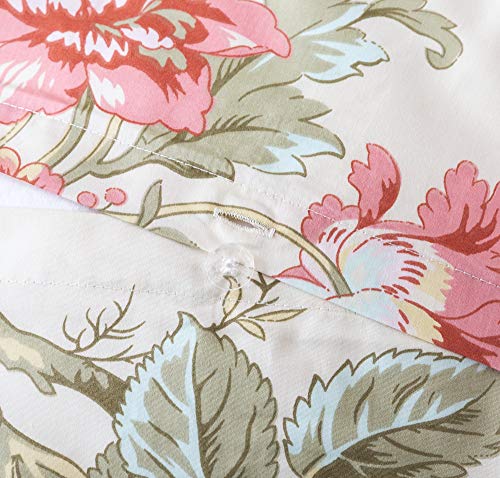 Eikei Home French Country Garden Toile Floral Printed Duvet Quilt Cover Cotton Bedding Set Asian Style Tapestry Pattern Chinoiserie Peony Blossom Tree Branches Multicolored Pattern (King, Ivory) #TOP7