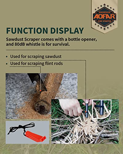 Aofar Fire Starter, Af-376 Ferrocerium (Ferro) Rods, Fire Starter Kit With Two Multi-Tool Fire Strikers, 80Db Survival Whistle, Paracord Lanyard For Camping, Hiking, Emergency Rescue (1/2*5.1 Inch) #TOP3