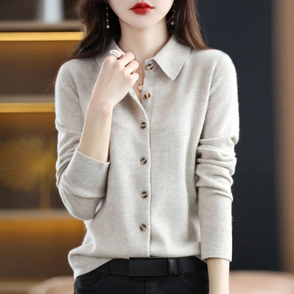 EIBA Cardigan Mujer Cárdigans De Punto para Mujer Moda Liso Gris Claro Cuello Botón De Solapa Suéteres Delanteros Abiertos Cárdigan Otoño Invierno Suave Y Acogedor Abrigo De Punto Básico Abrigo