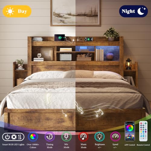 Image of AMERLIFE Queen /Full Size Wood Headboard Only with Storage, Rustic Brown
