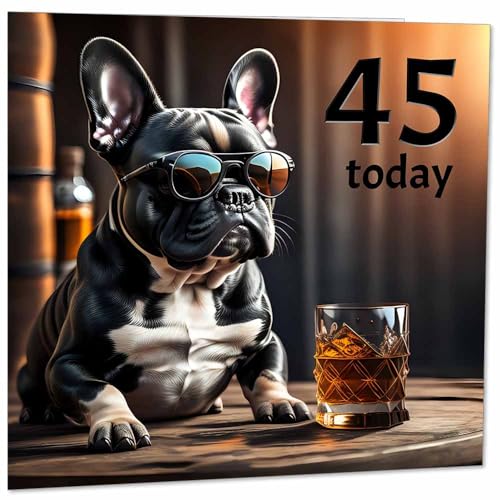 Purple Fox 45th Birthday Card - Cool French Bulldog - Funny 45th Birthday Card for Dad, Mens forty five, forty fifth, Grandad, Uncle