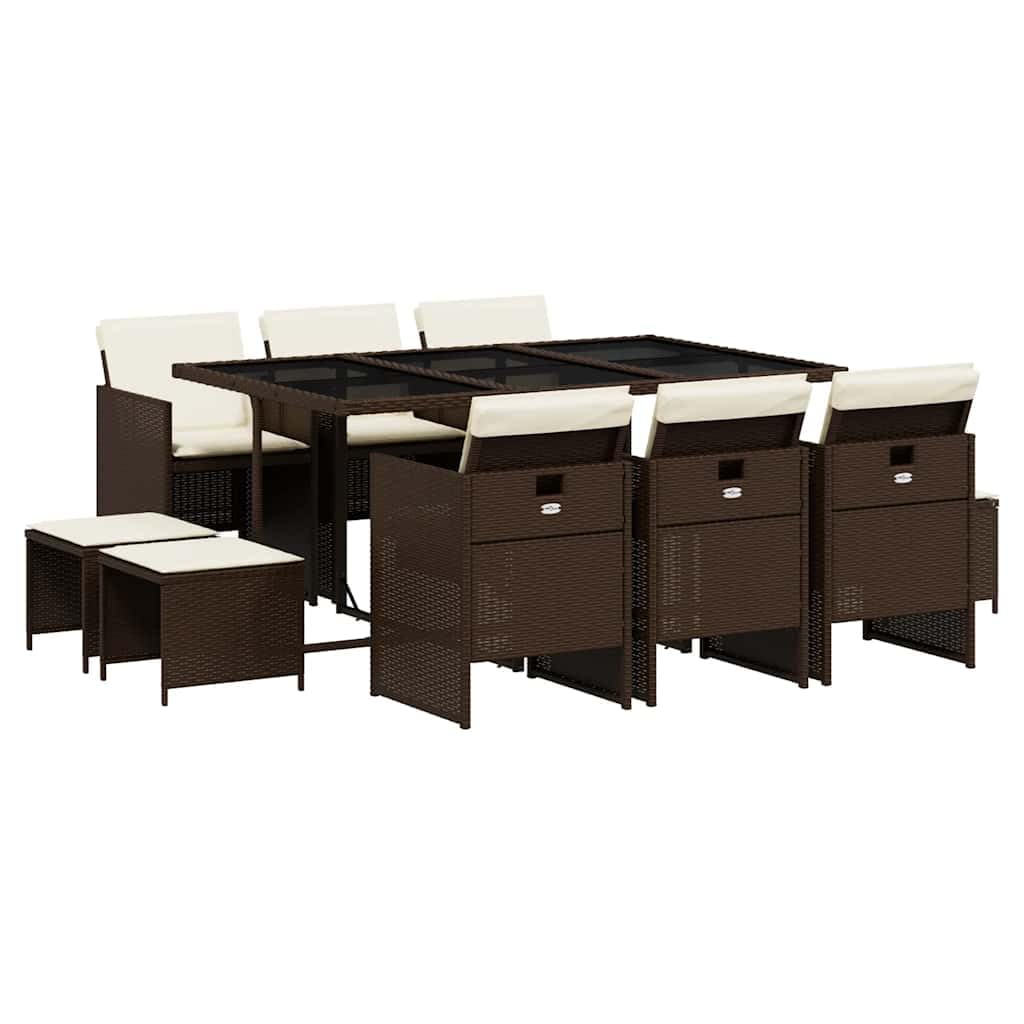 vidaXL Ensemble à Manger de Jardin avec Coussins 9 pcs, Table et Chaise de Terrasse, Meubles de Patio, Mobilier d'Extérieur, Marron Résine Tressée