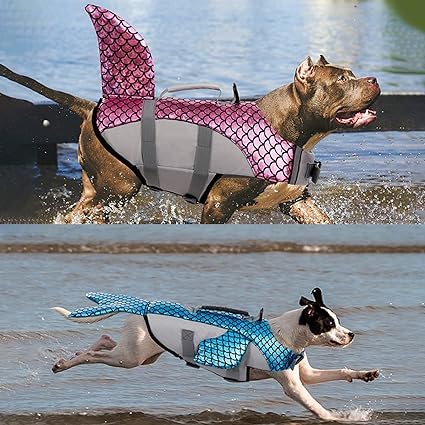 Olpad Dog Life Jacket, Lifesaver Floating Vest Shark Shape Dog Summer Swimming Safety Vest with Adjustable Strap and Rescue Handle for Swimming Pool Beach Boating(Blue-S) 1