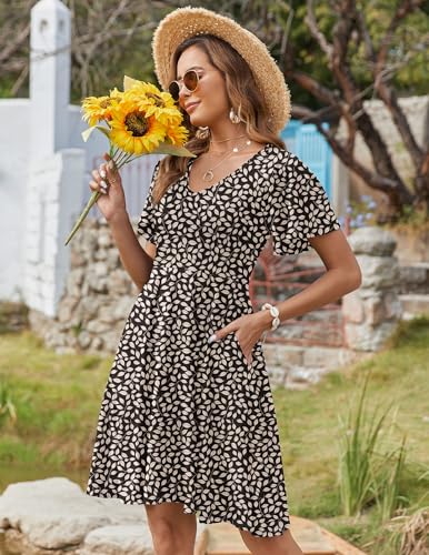 Image of Zeagoo Womens Summer Dress Casual Swing Sundresses Floral Ruffle Short Sleeve Wedding Guest Dress Beach Mini Dress 2026