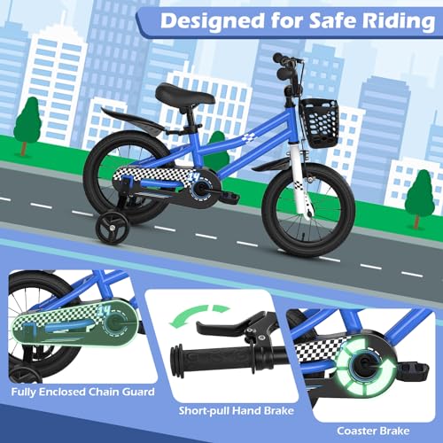 Image of GLACER 12 14 16 18 Inch Kids Bike, Toddlers Bike with Adjustable Seat & Handlebar, Removable Training Wheels, Basket, 95% Pre-Assembled Kids Bicycles for Girls Boys Age 3-8 Years Old