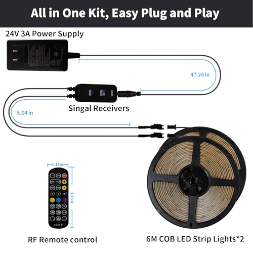 Image of 40ft COB RGB+IC LED Strip Lights, Bright Dream Color COB LED Light Strip with RF Remote App Control Music Sync Color Changing for Game Room Bedroom Kitchen Lighting Home Decor(2 Rolls)