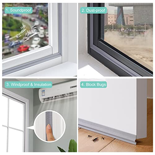 Mopms Draft Stopper Sweep, Door Weatherproofing Stripping, Window Seal Strip Self-Adhisive Soundproof Cuttable Weather Length 6.56Ft - Grey #TOP4