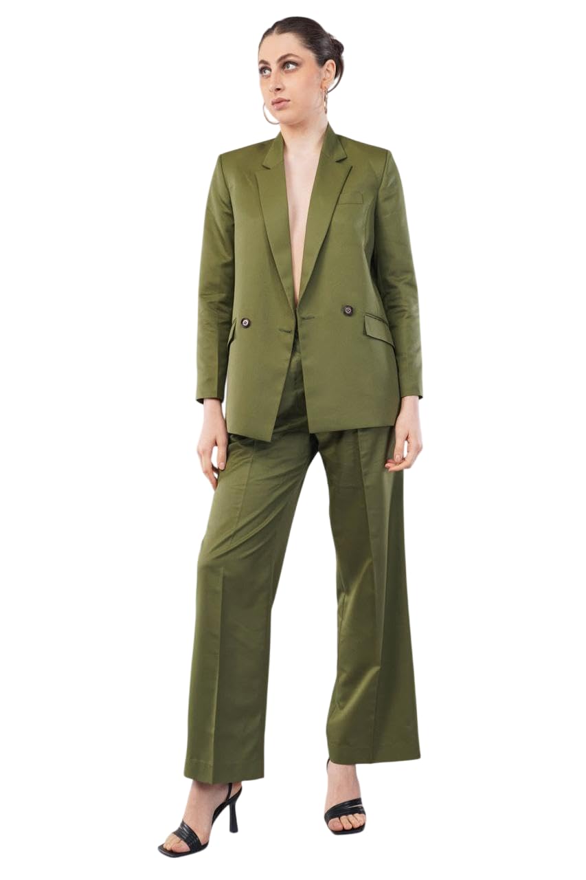 Women August Power Solid Two Piece Blazer Suit Set Single Button Shawl Collar Formal Blazer Lapel Coat with Straight Leg Trousers Pants Set | Ideal for Office, Business & Evening Events-image-16