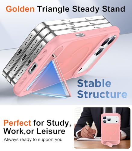 Image of Designed for iPhone 17 Pro Case, [Built-in Invisible Kickstand][Compatible with MagSafe][Military Grade Shockproof] Slim Translucent Matte Phone Case 6.3 inch (Pink)