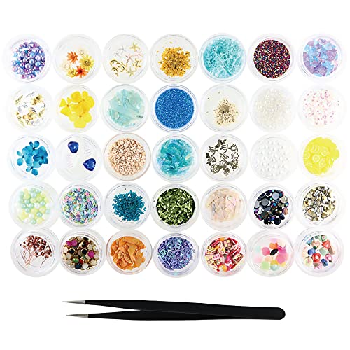 Princess-style レジン封入 ネイル パーツ ピンセット付き 35種類セット